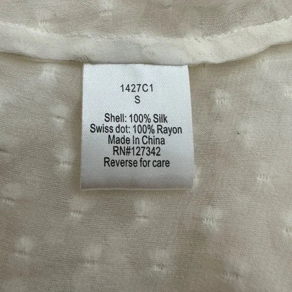 Beyond Vintage Swiss Dot V-Neck Long Sleeve Sheer Silk Top in White - Small - Picture 11 of 16